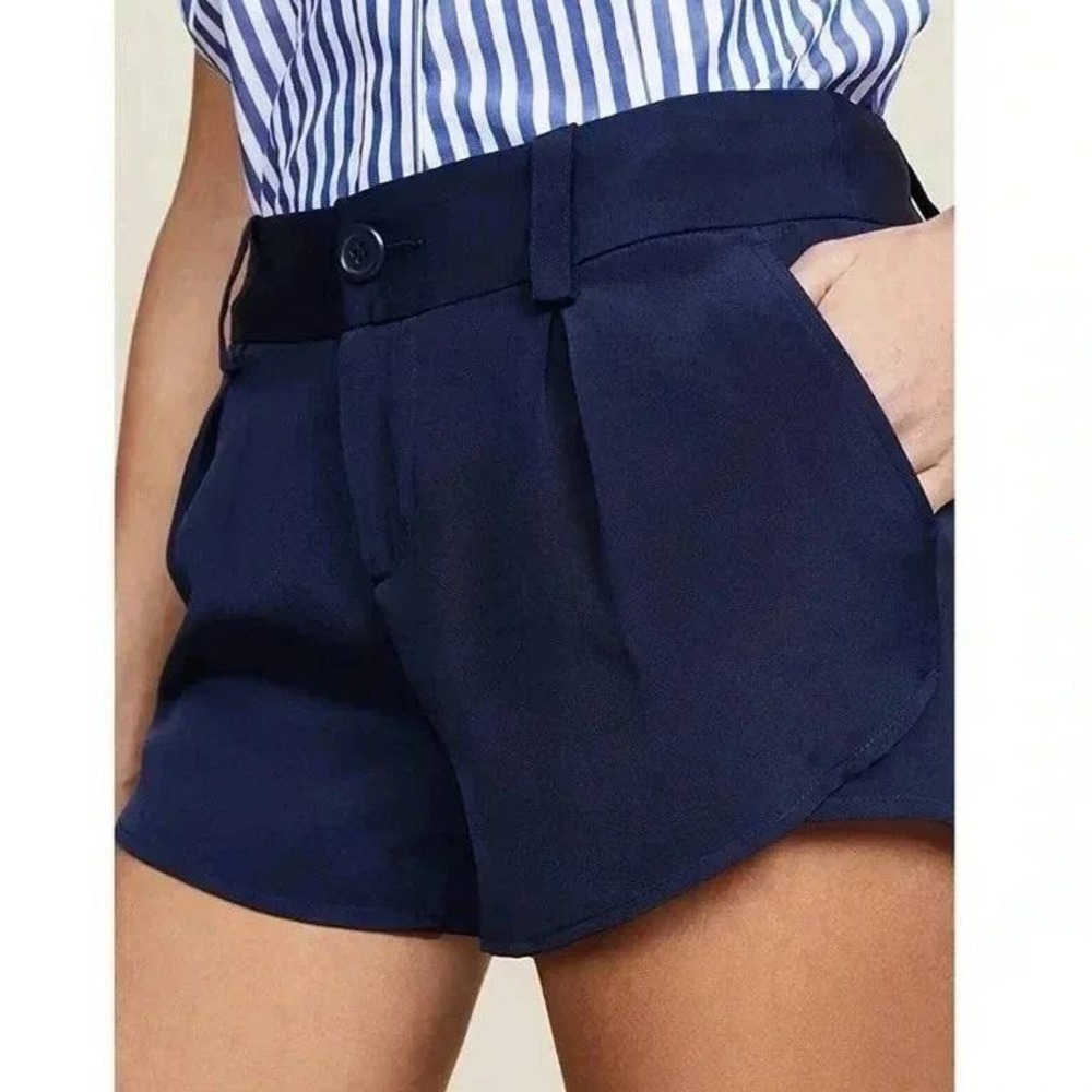 Alice + Olivia Alden High Waisted Butterfly Shorts Navy Blue Pleated
